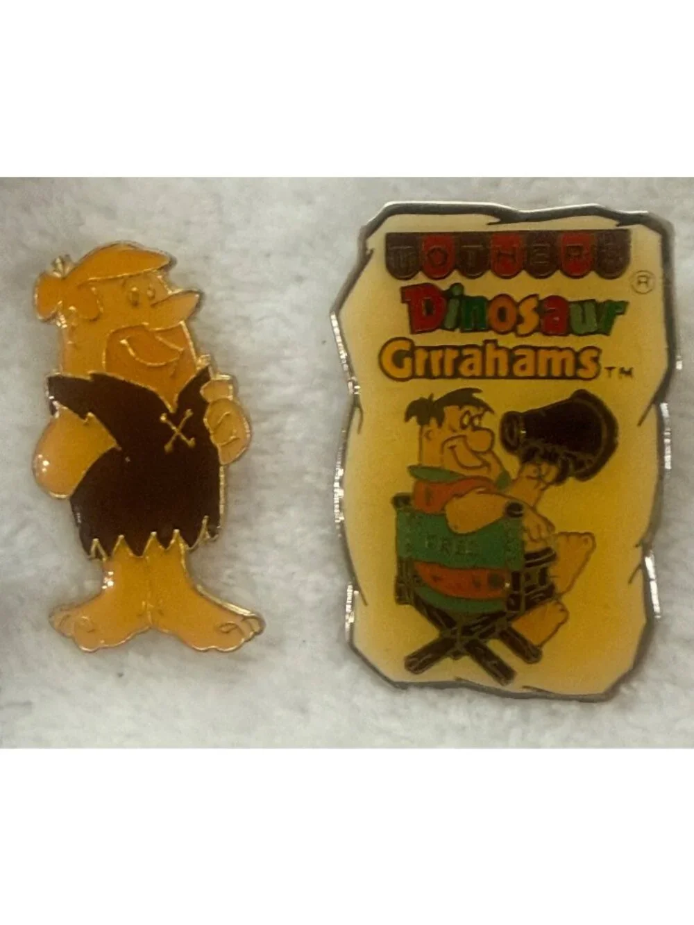 1990 Flintstones Mothers Cookies Dinosaur Grahams Collector Pins - Fred & Barney